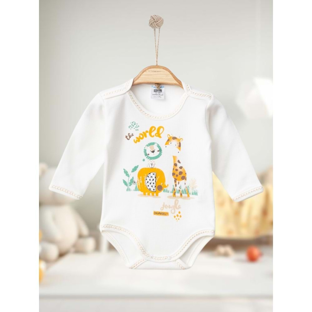 Hoppidik 7171 Uzun Kollu Zıbın Çıtçıtlı Body 1-3-6 Ay Krem