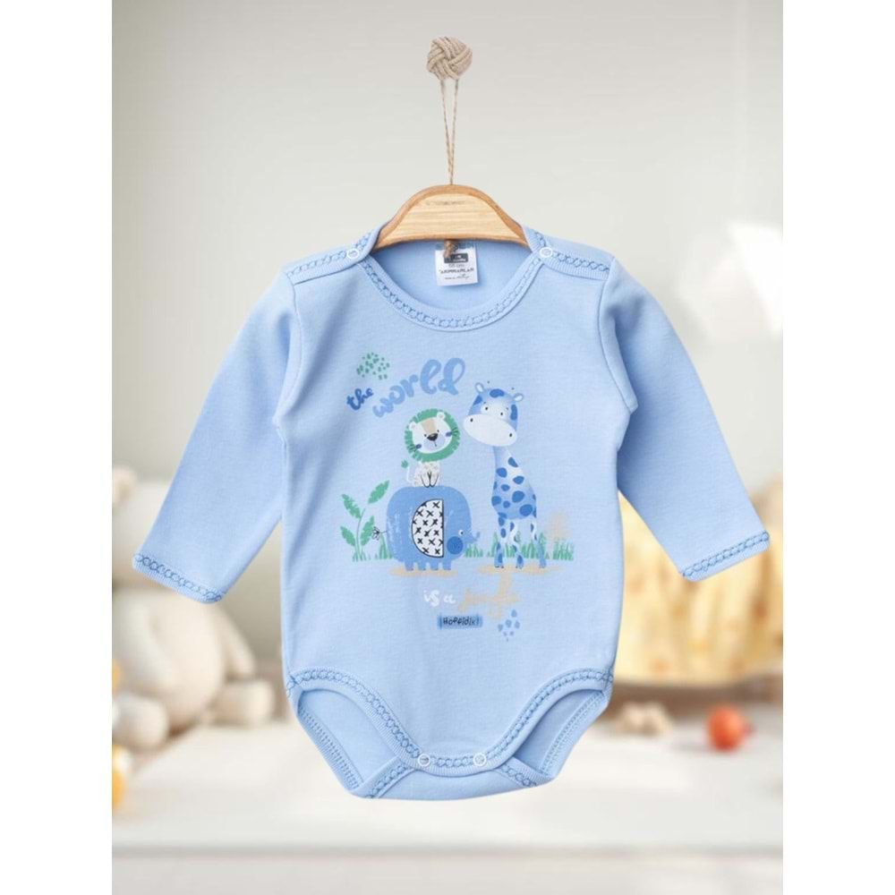 Hoppidik 7171 Uzun Kollu Zıbın Çıtçıtlı Body 1-3-6 Ay Mavi