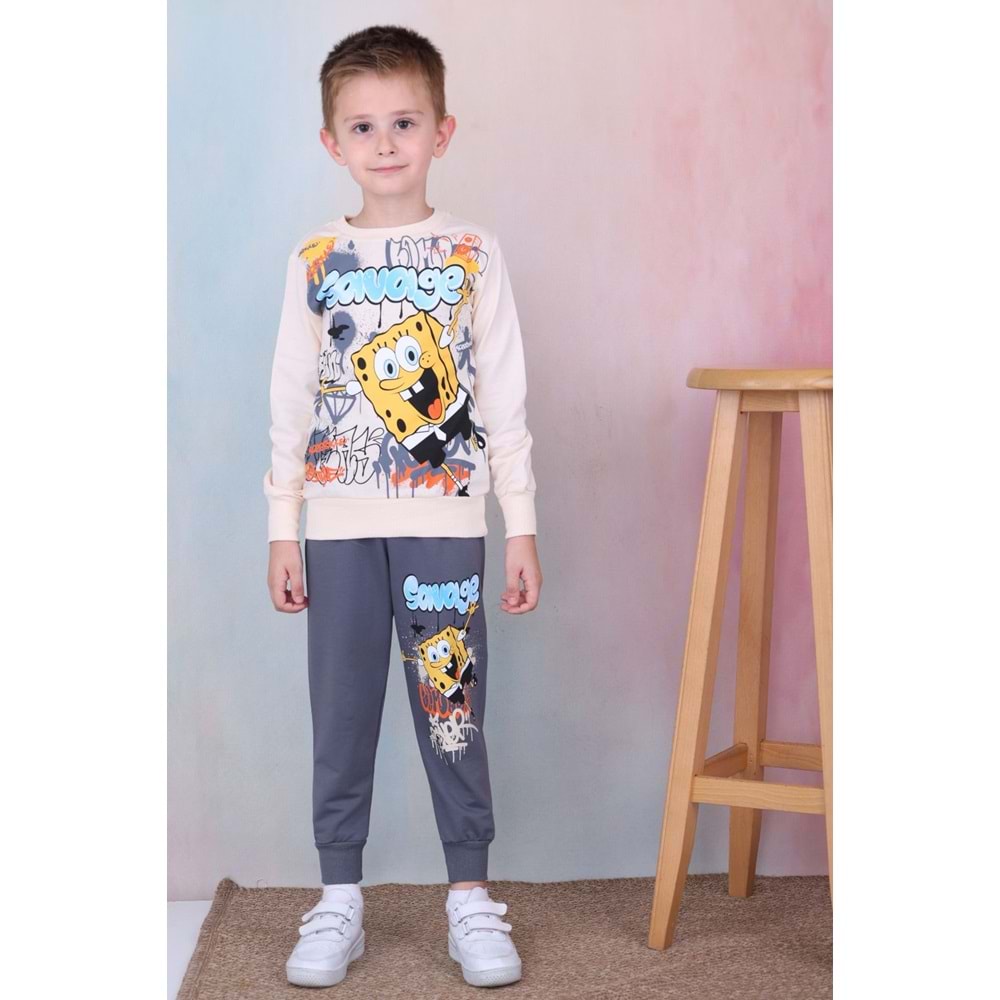 7276-2100 Sünger 2li Eşofman Takım - GRİ