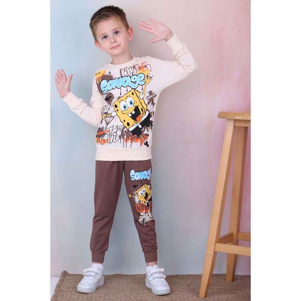 7276-2100 Sünger 2li Eşofman Takım - KAHVERENGİ