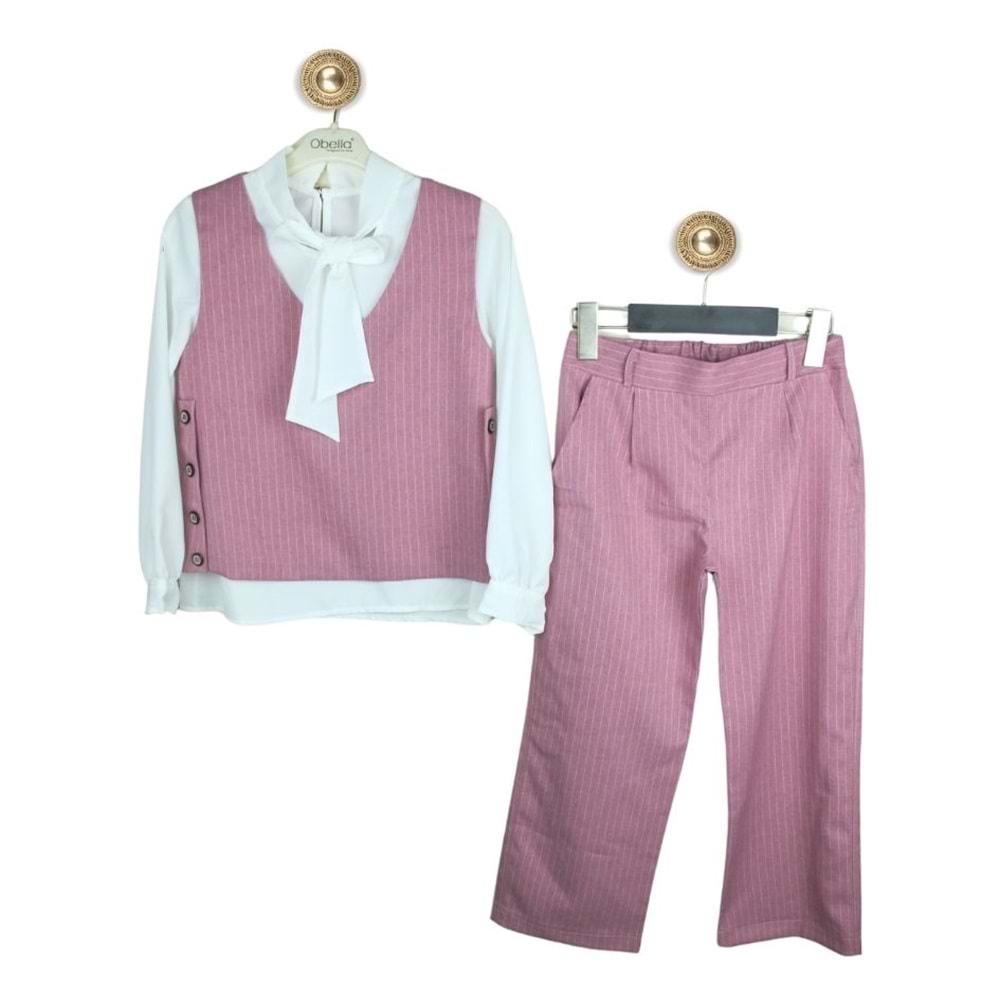 3050-Obella 5-8 Yaş Yelekli Üçlü Takım - PEMBE