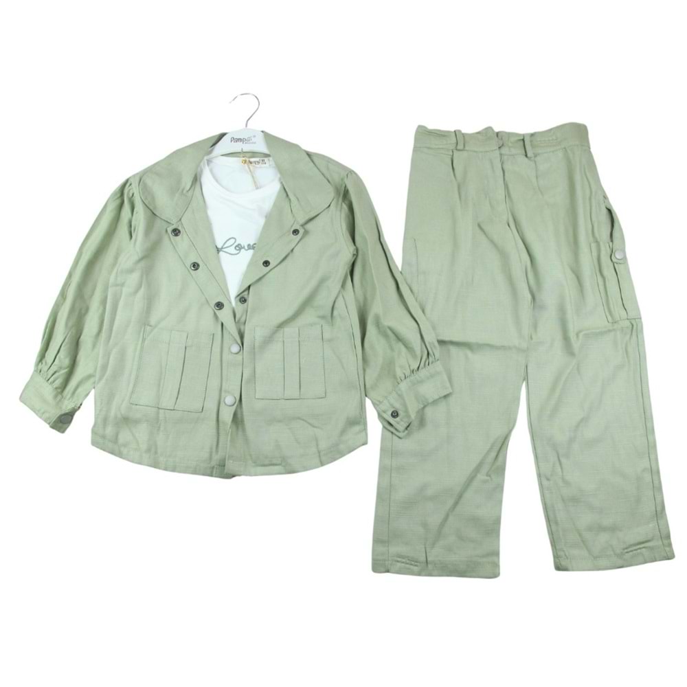 4369-Pampal 2-5 Yaş Keten Takım - YEŞİL