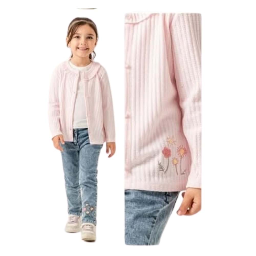 6248-Pampal 6-9 Yaş Ceketli Üçlü Takım - PEMBE