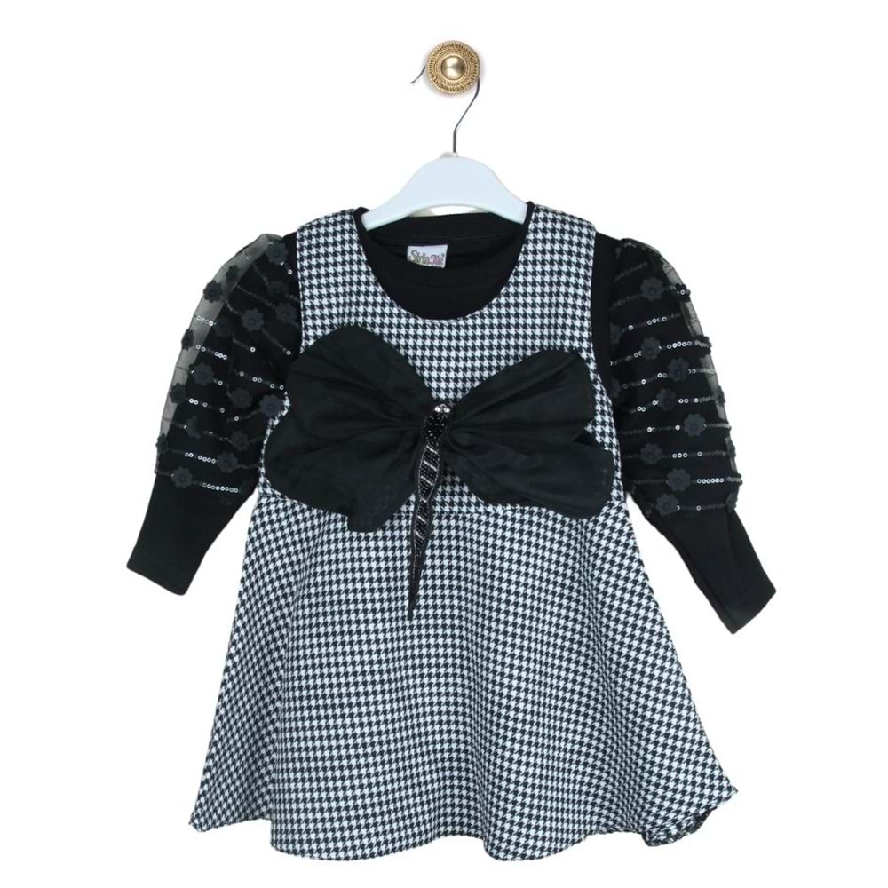 2004- Şirinkız 2-5 Yaş Kareli Jile Elbise Takım - SİYAH