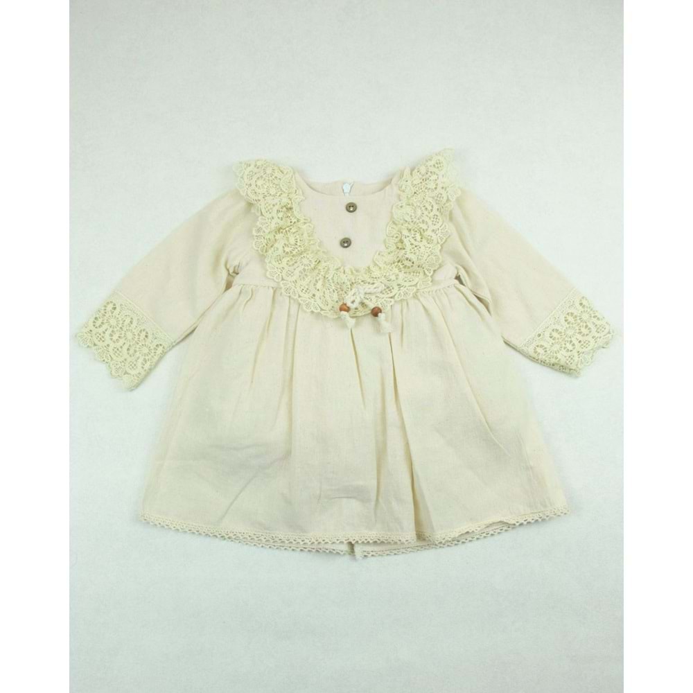 Murat Baby 6-24 Ay Güpür Yakalı Keten Elbise 9436231 - KREM