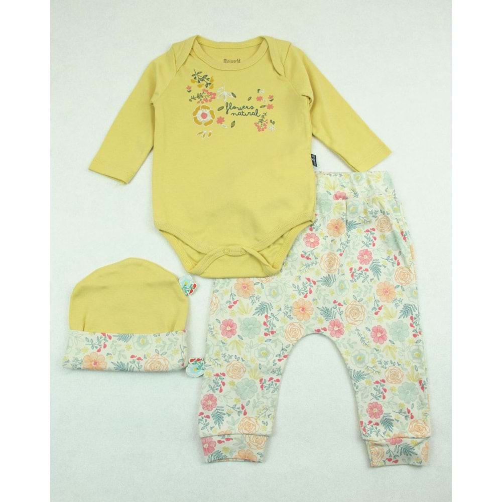 Miniworld 6-9 Ay Natural Flowers Baskılı Badili Takım 18413165 - SARI