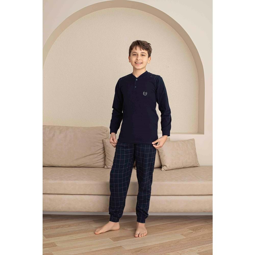 Tarık 11-16 Yaş Erkek Çocuk Pijama Kareli 3988250 - LACİVERT