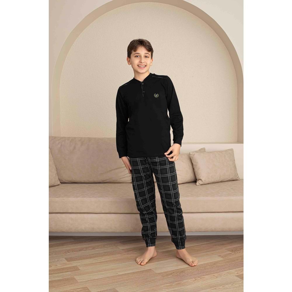 Tarık 11-16 Yaş Erkek Çocuk Pijama Kareli 3990250 - SİYAH