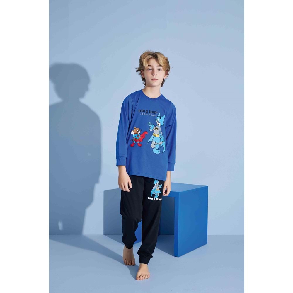 Tarık 6-11 Yaş Erkek Çocuk Tom Jerry Pijama 3019200 - MAVİ