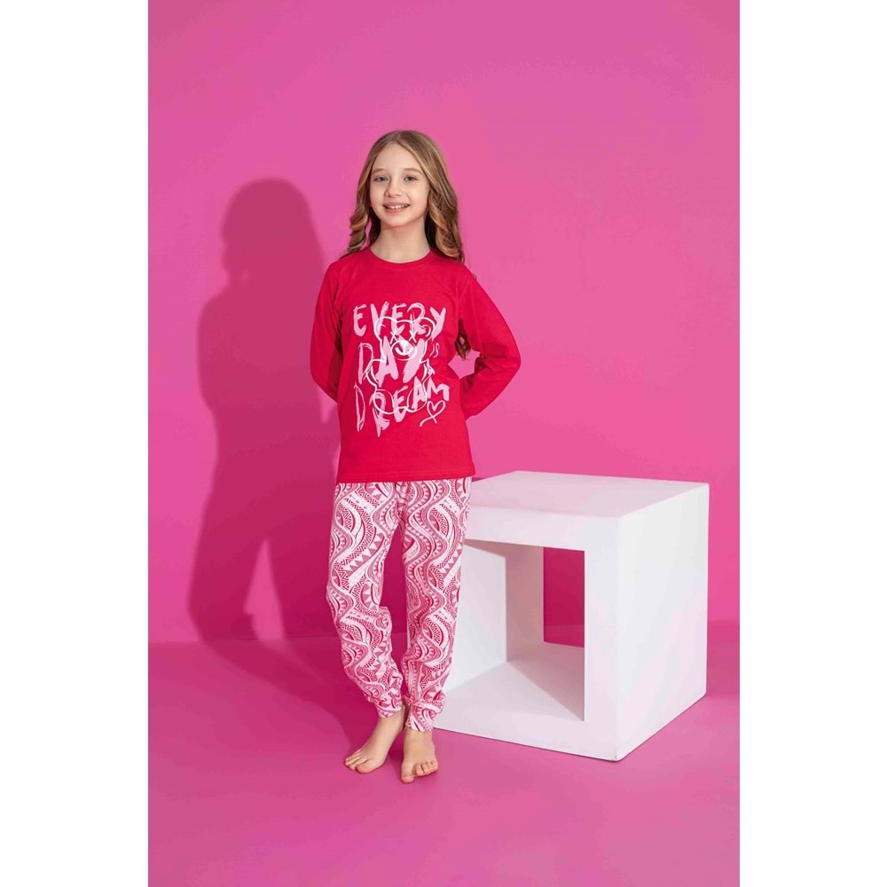 Tarık 10-15 Yaş Kız Çocuk Pijama Fashion Dream 2965250 - KOYU PEMBE