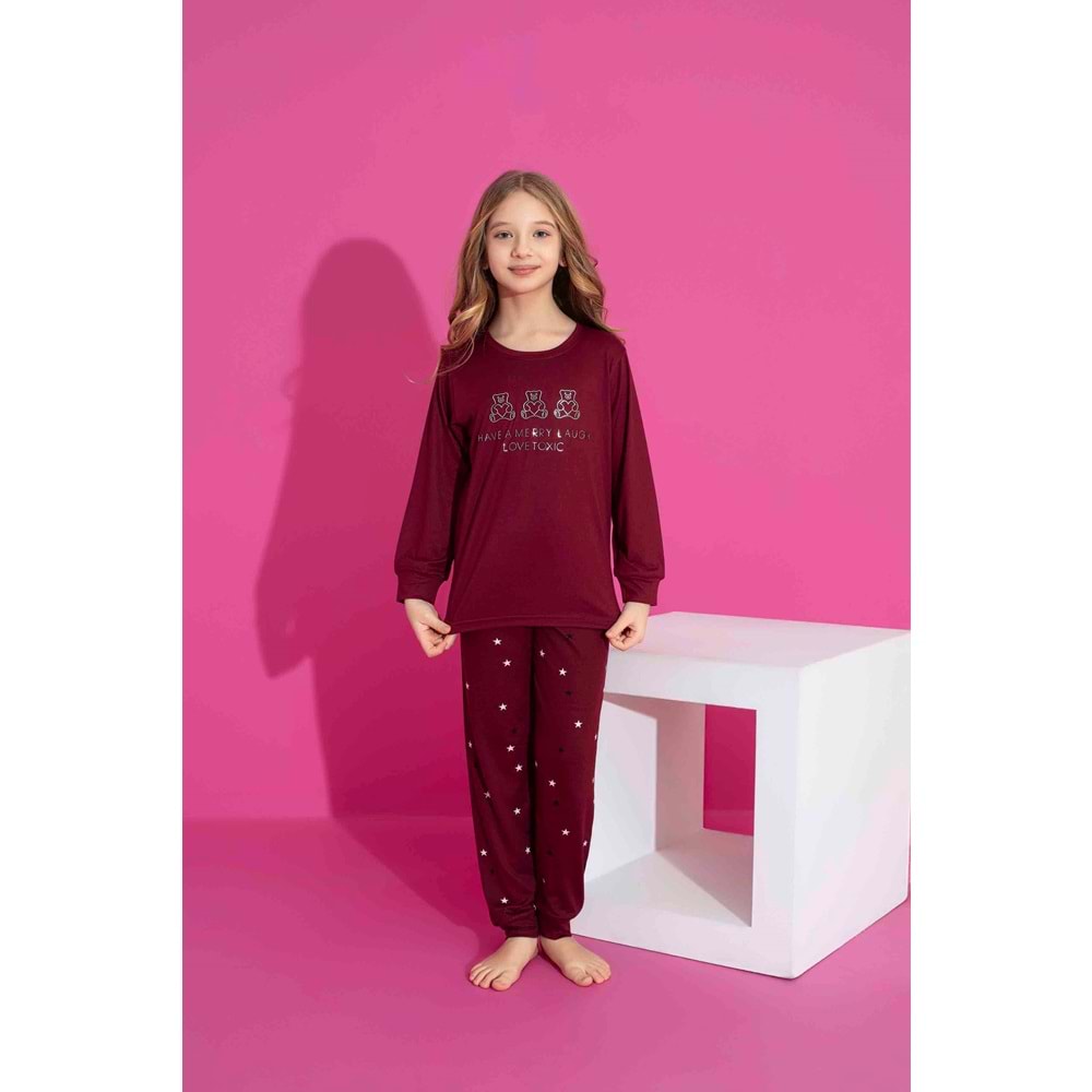 Tarık 5-9 Yaş Kız Çocuk Pijama Yıldız 2957200 - GÜL KURUSU