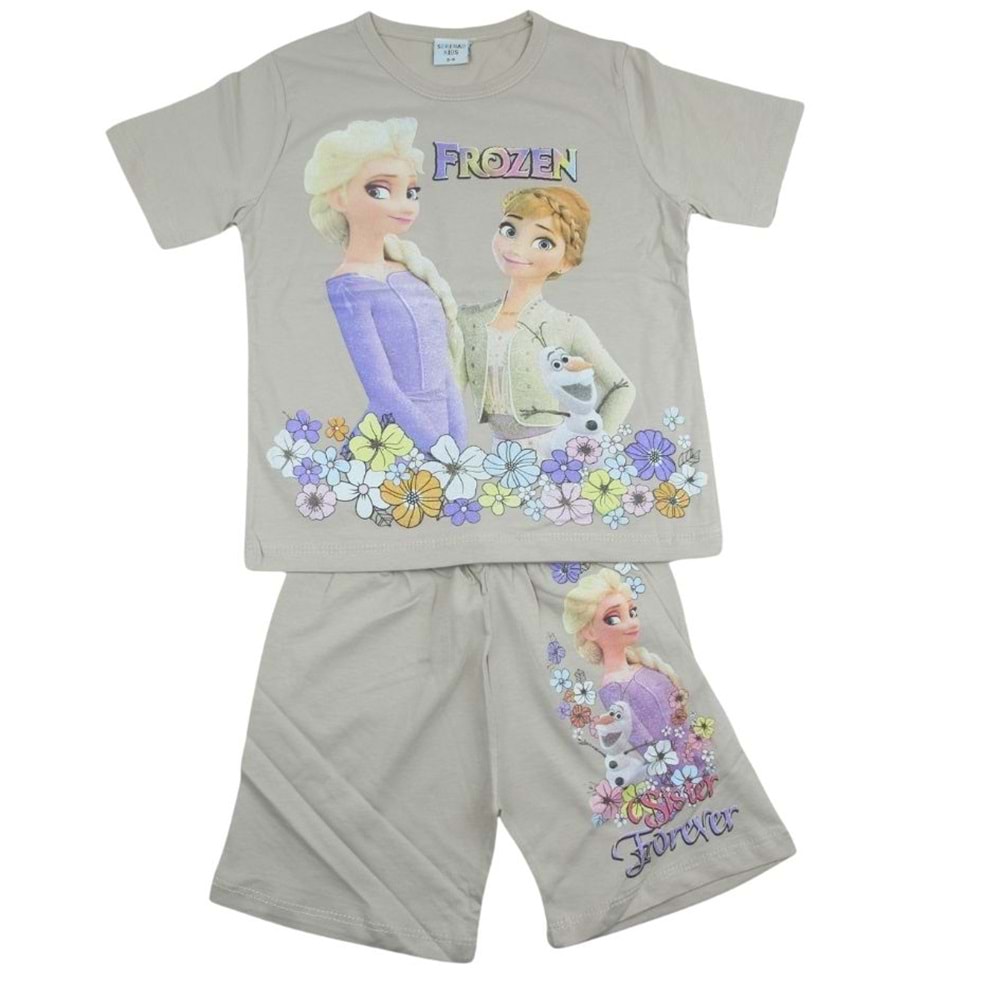 Frozen 3-10 Yaş Kız Şortlu İkili Takım-5548160 - AÇIK KAHVE