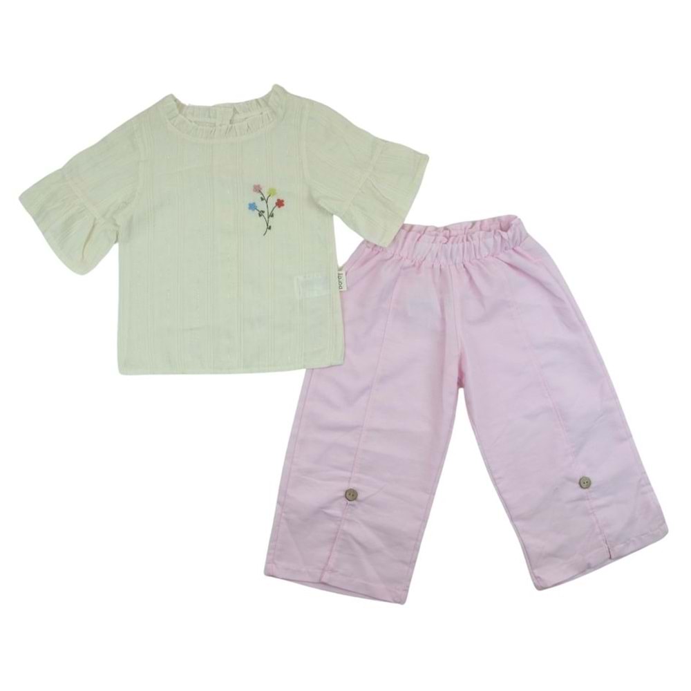 Baray Çizgili Simli Fırfırlı 2-5 Yaş Kız Takım-1059310 - PEMBE
