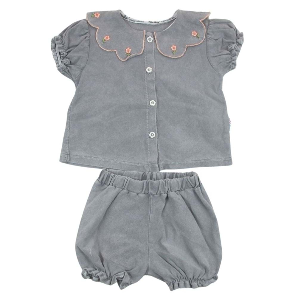 Baby Bu Brode Nakışlı 6/24 Ay Kız Gömlekli Takım 0193257 - GRİ