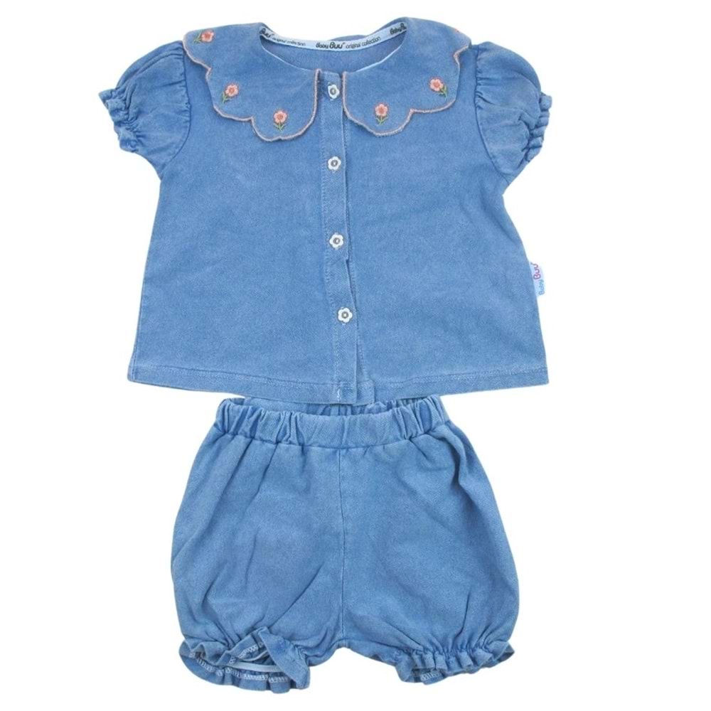 Baby Bu Brode Nakışlı 6/24 Ay Kız Gömlekli Takım 0193257 - MAVİ
