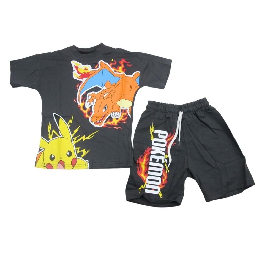 Jeliboom Pikachu 4-10 Yaş Erkek Şortlu Takım-0196 - FÜME