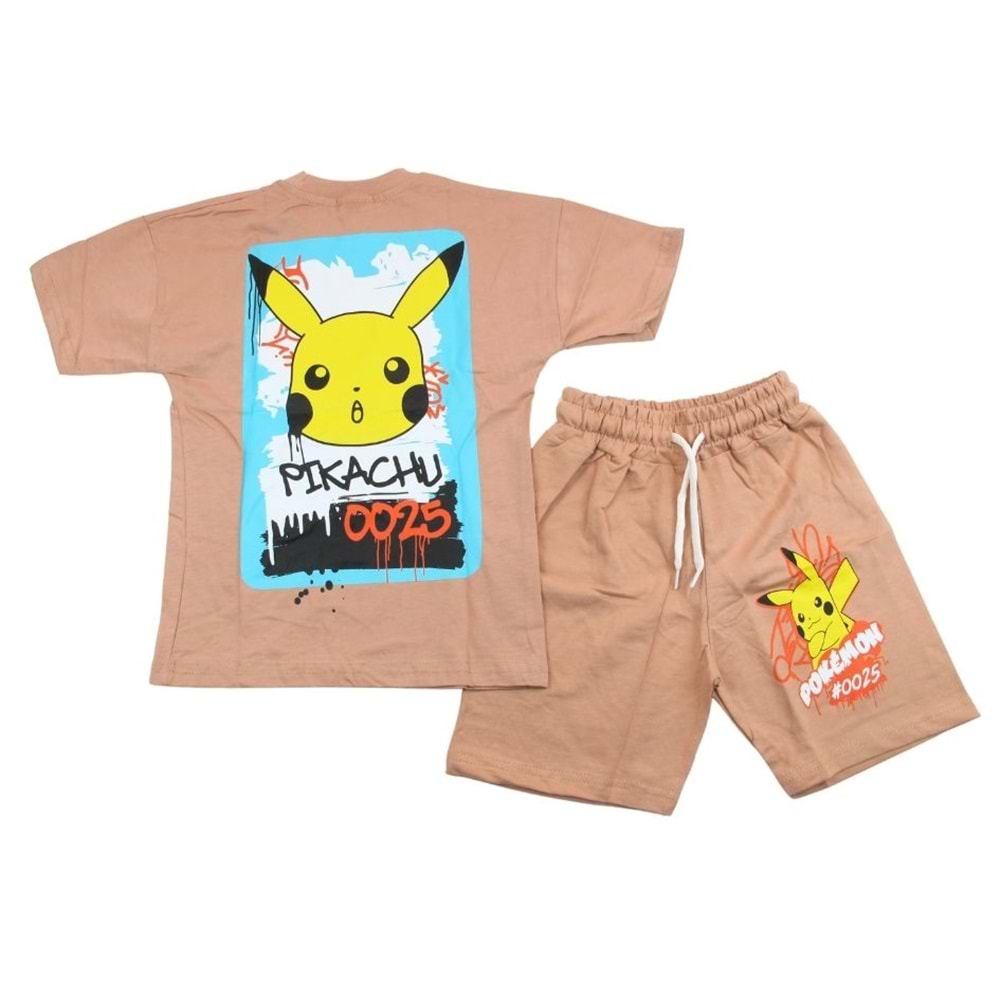 Jeliboom Pikachu 4-10 Yaş Erkek Şortlu Takım-0196 - PUDRA