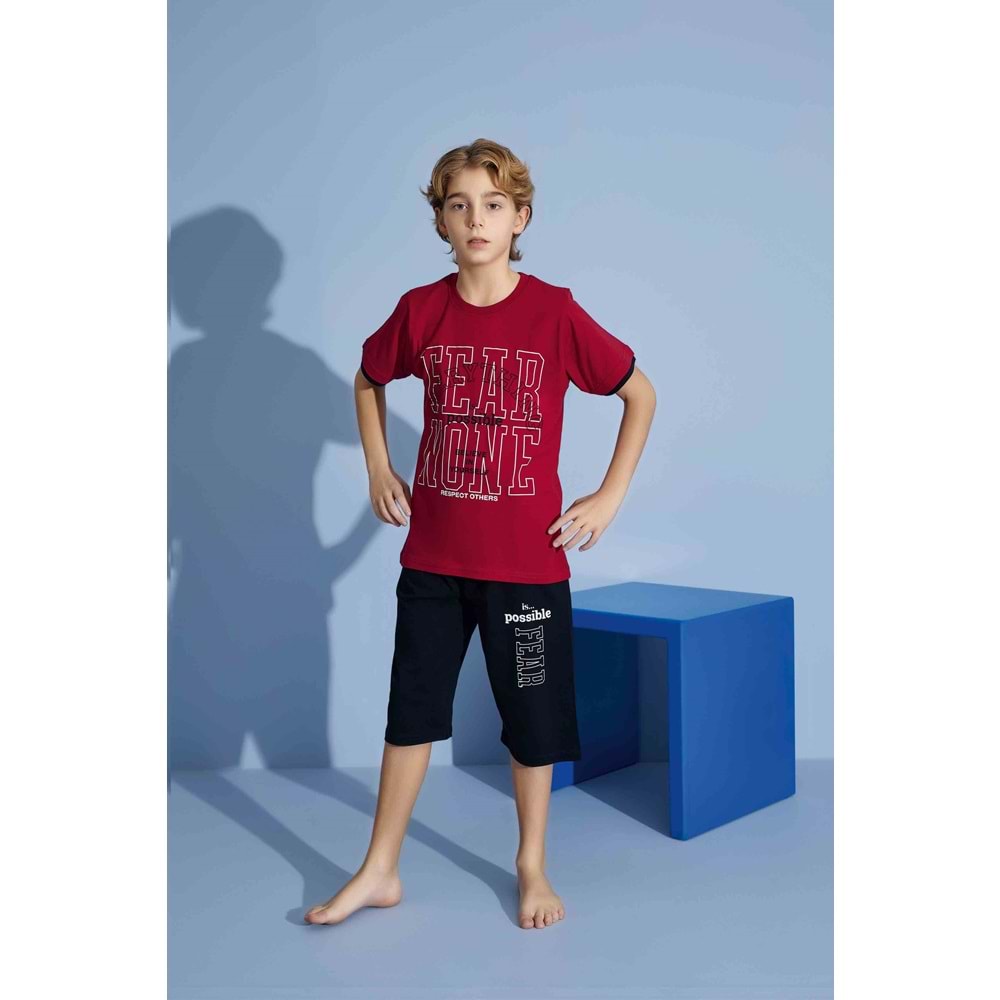 Tarık 6-11 Yaş Erkek Çocuk Kapri Pijama Takım 3922210 - BORDO