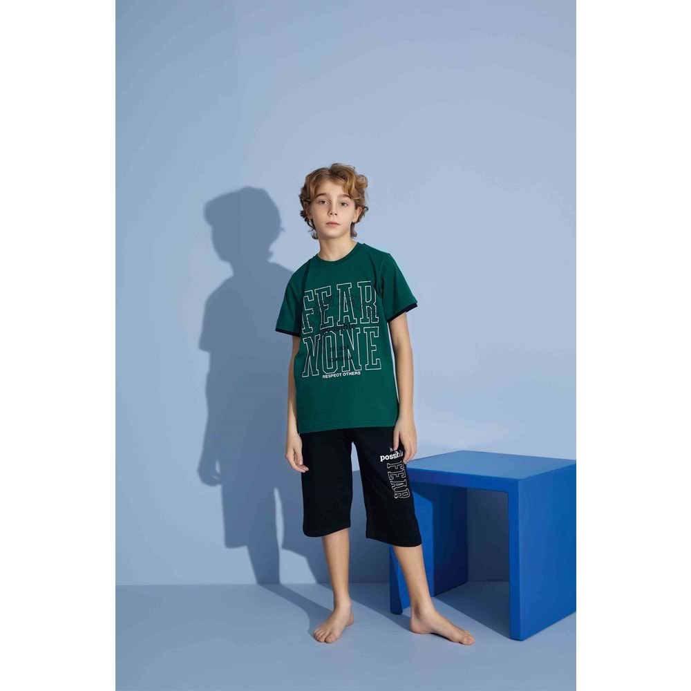 Tarık 6-11 Yaş Erkek Çocuk Kapri Pijama Takım 3922210 - YEŞİL