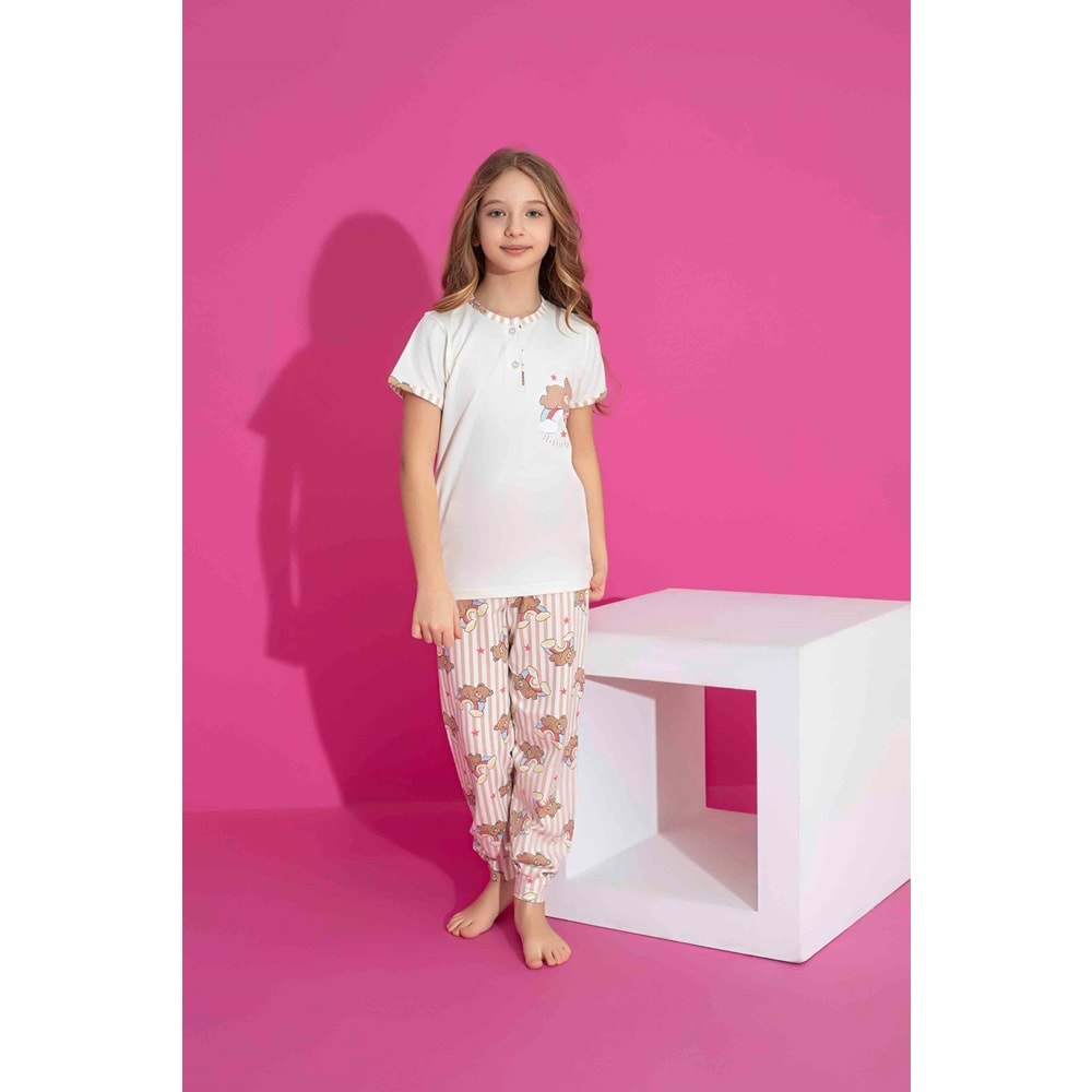 Tarık 6-11 Yaş Kız Çocuk Rainbw Pijama Takımı 2982210 - BEYAZ