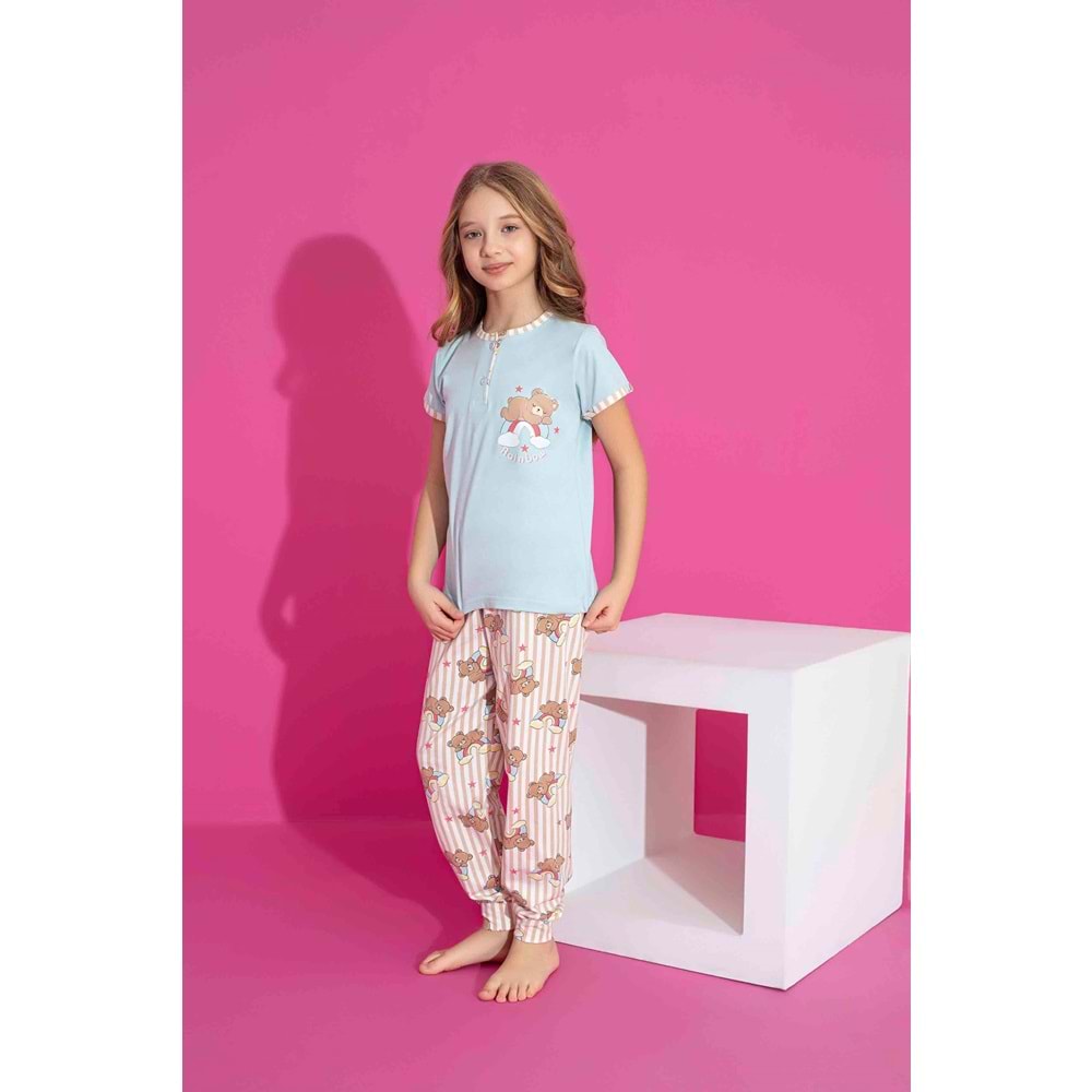 Tarık 6-11 Yaş Kız Çocuk Rainbw Pijama Takımı 2982210 - MAVİ
