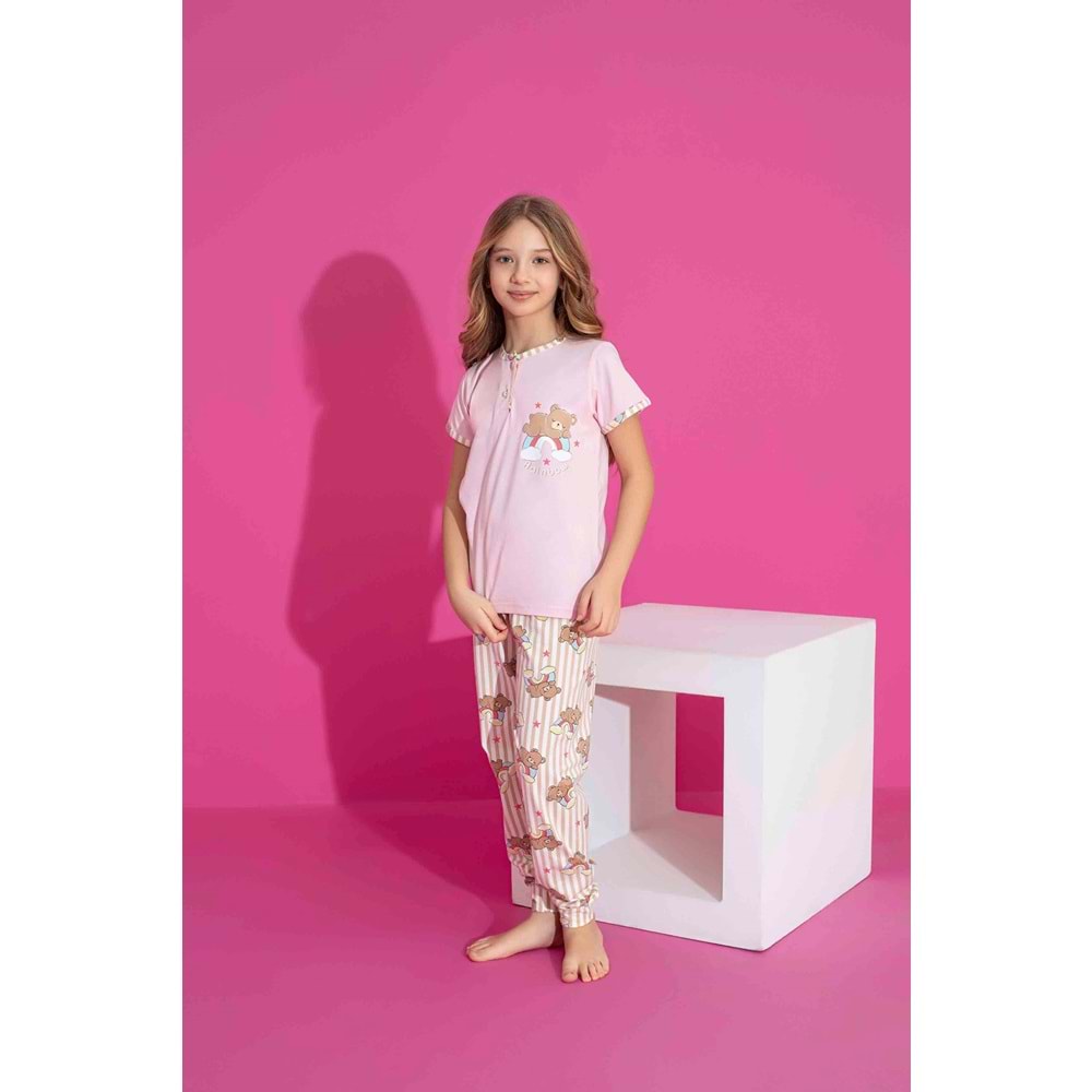 Tarık 6-11 Yaş Kız Çocuk Rainbw Pijama Takımı 2982210 - PEMBE