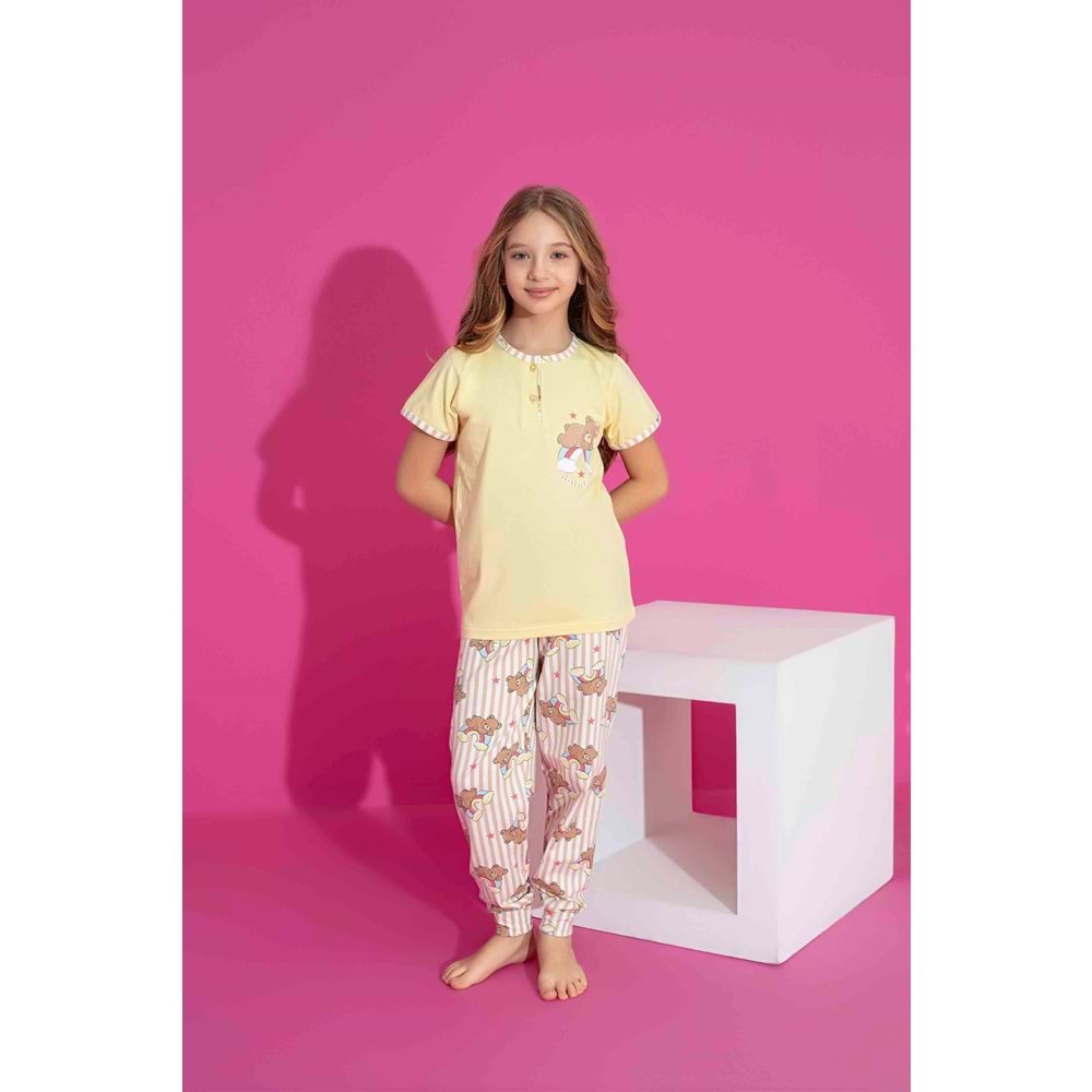 Tarık 6-11 Yaş Kız Çocuk Rainbw Pijama Takımı 2982210 - SARI