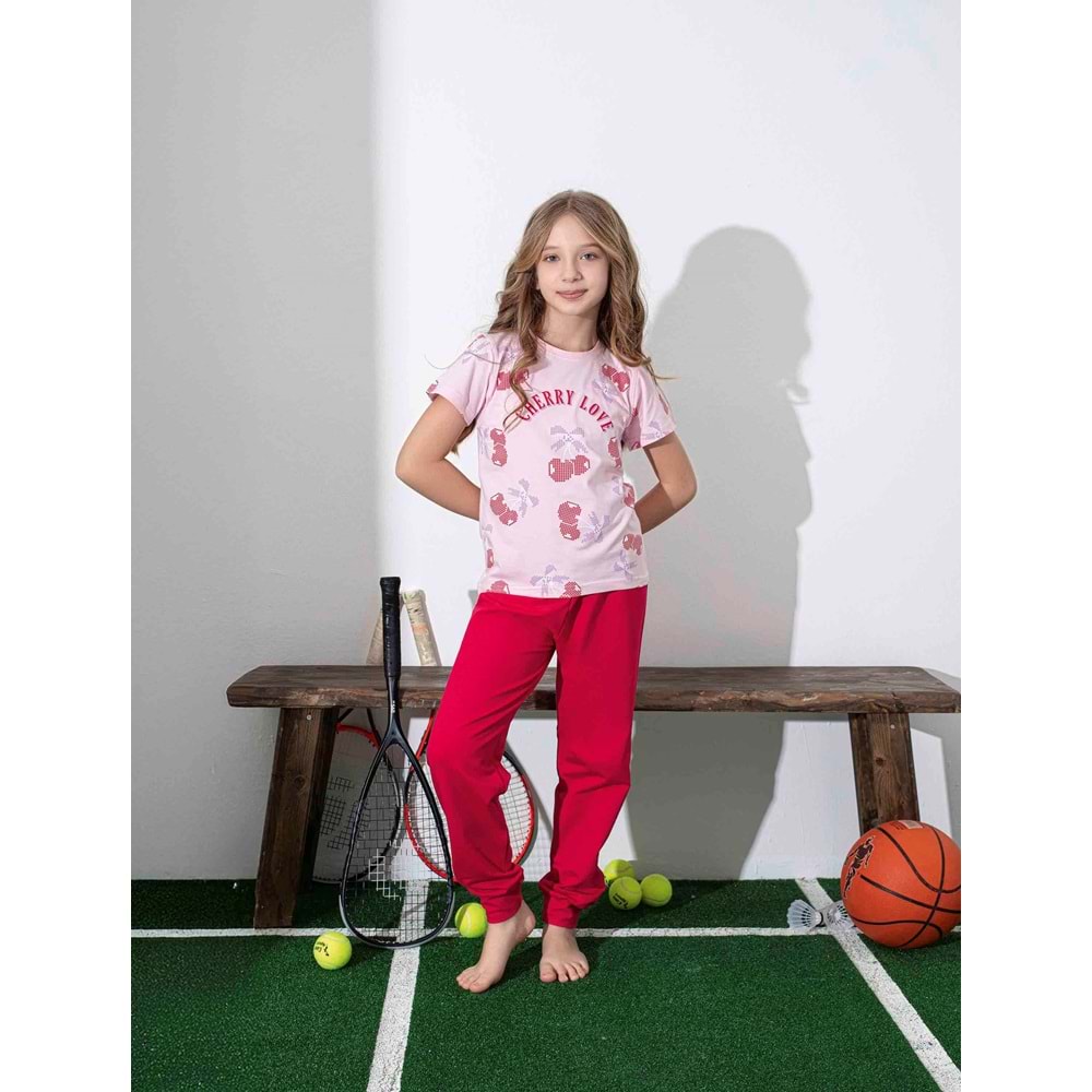Tarık 2-6 Yaş Kız Çocuk Cherry Love Pijama Takımı 2995185 - PEMBE