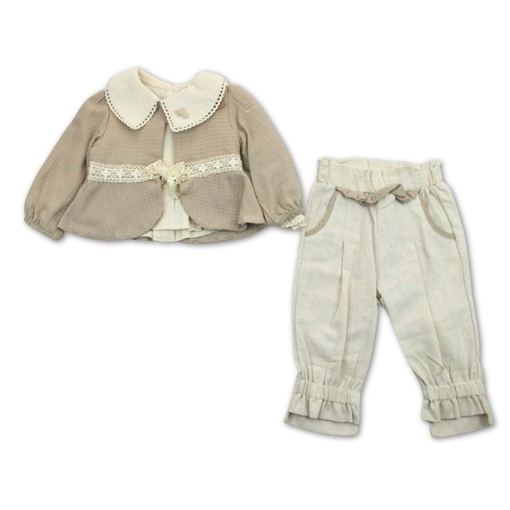 Bombili 1-4 Yaş Kız Müslin Gömlekli Ceketli 3lü Takım-7059602- KAHVERENGİ