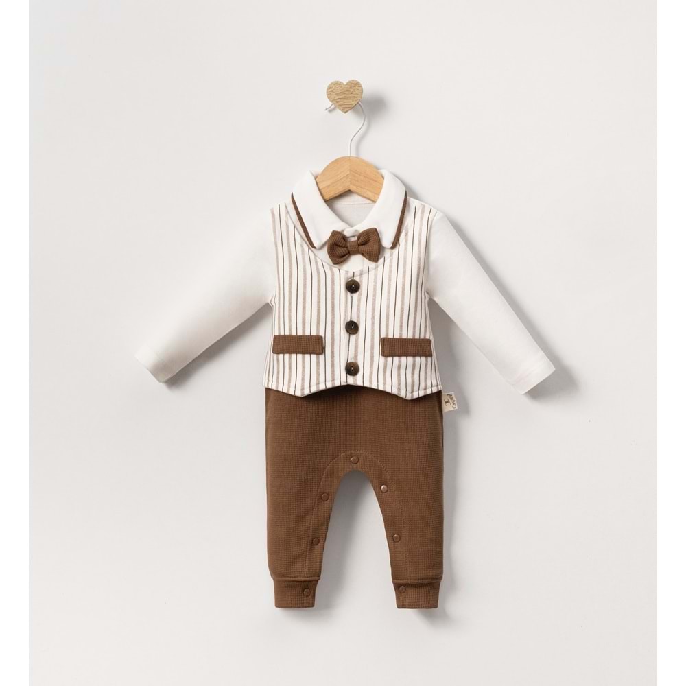 Cayzen Çizgili Papyonlu Erkek Tulum 3-9 Ay 1082245 - KAHVERENGİ