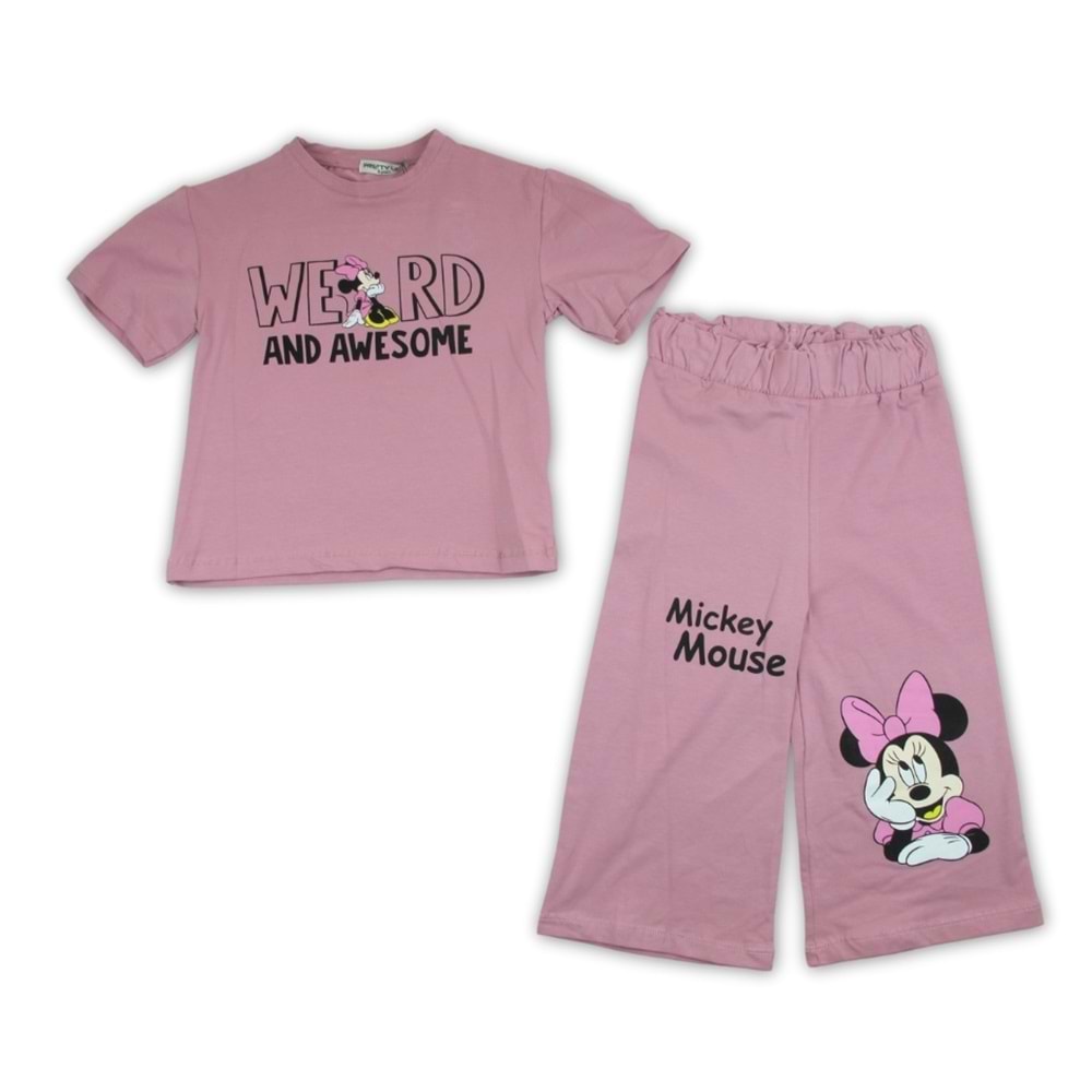 5-8 Yaş Minie Baskılı Taytlı Kız İkili Takım-7103170 - PEMBE