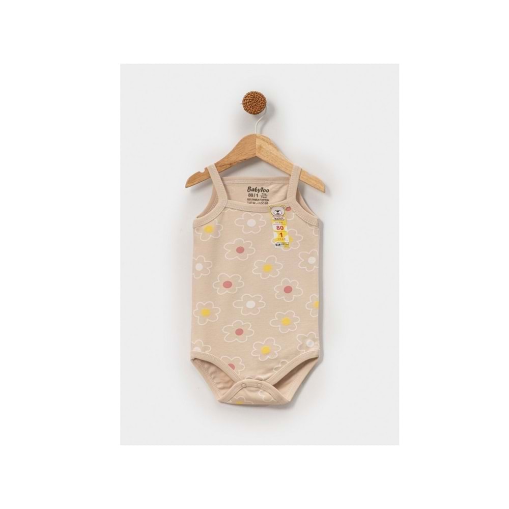 Babytoo 0-9 Ay Bebek Çıtçıtlı İp Askılı Badi Çiçekli-7307041 - KREM