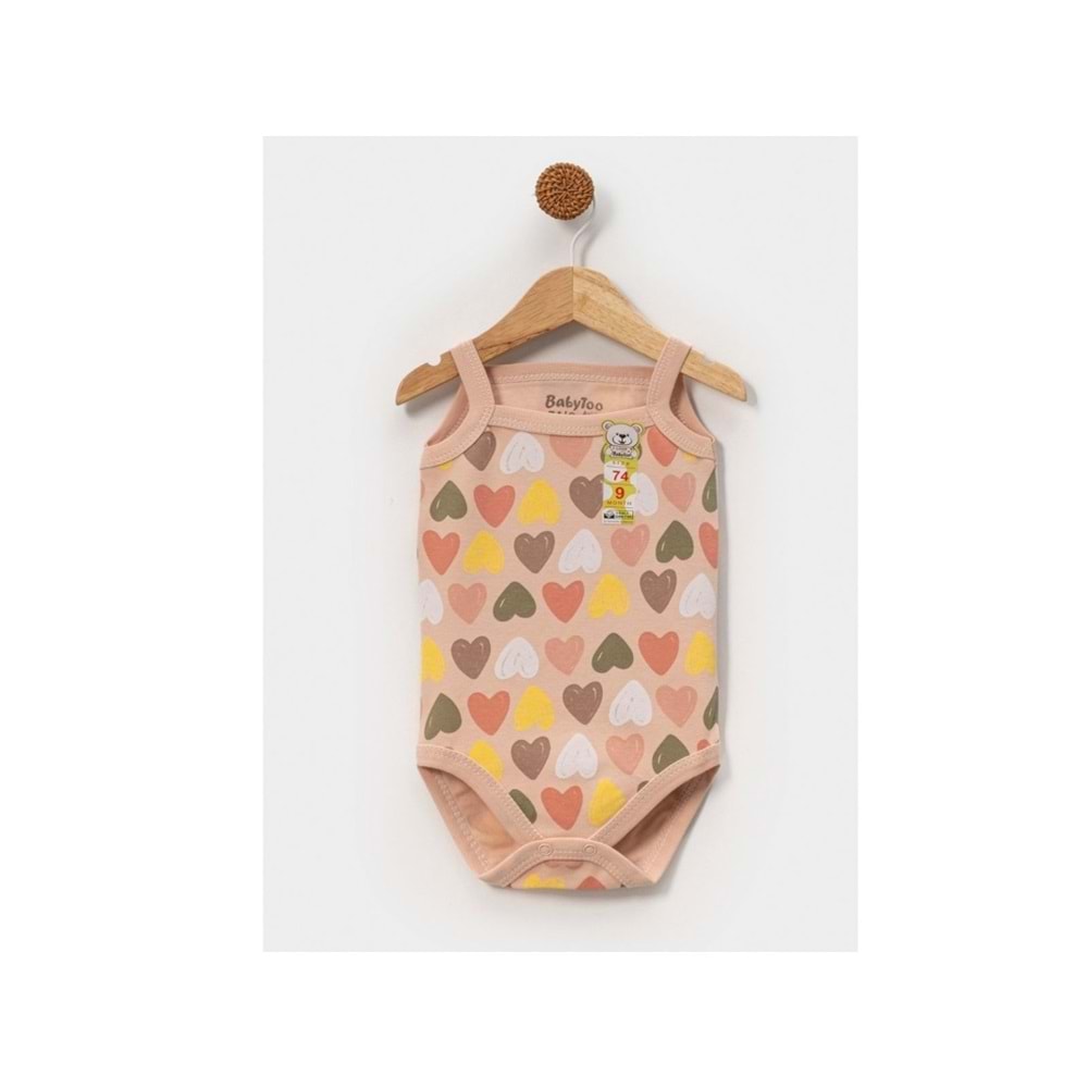 Babytoo 0-9 Ay Bebek Çıtçıtlı İp Askılı Badi Büyük Kalpli-7307041 - GÜL KURUSU