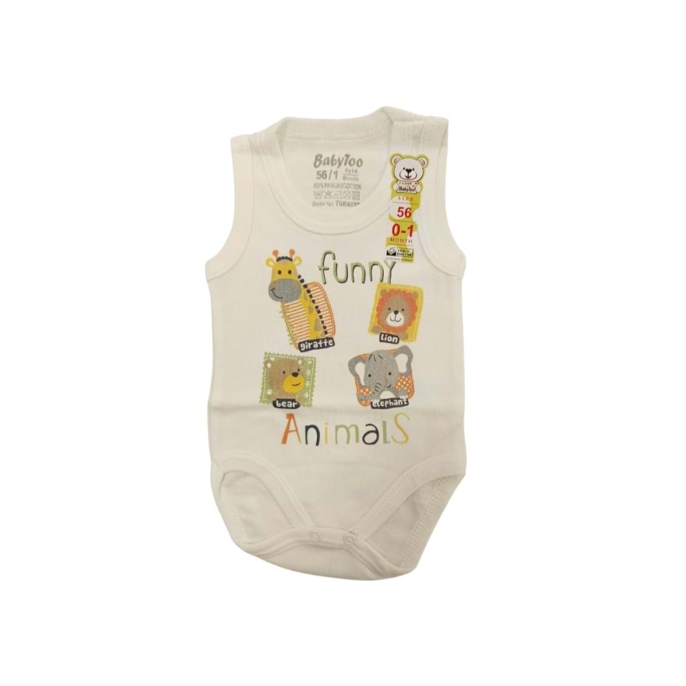 Babytoo 1-3 Yaş Bebek Askılı Çıtçıtlı Badi Funny Animals-7305051 - BEJ
