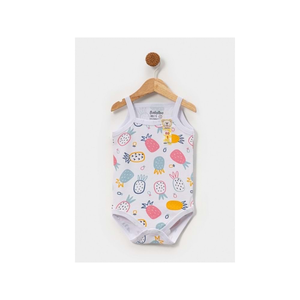 Babytoo 1-3 Yaş Bebek Askılı Çıtçıtlı Badi Ananas-7305051 - BEYAZ