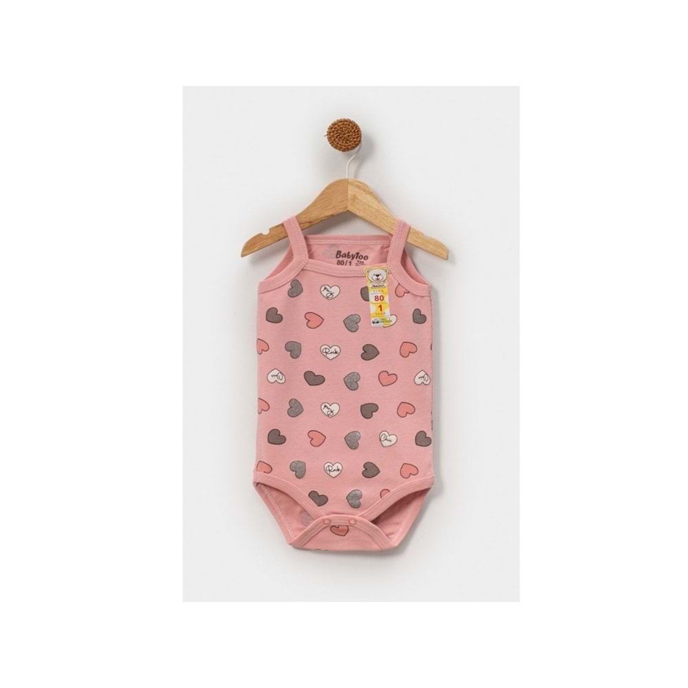 Babytoo 1-3 Yaş Bebek İp Askılı Çıtçıtlı Badi Simli Kalpli-7305051 - GÜL KURUSU