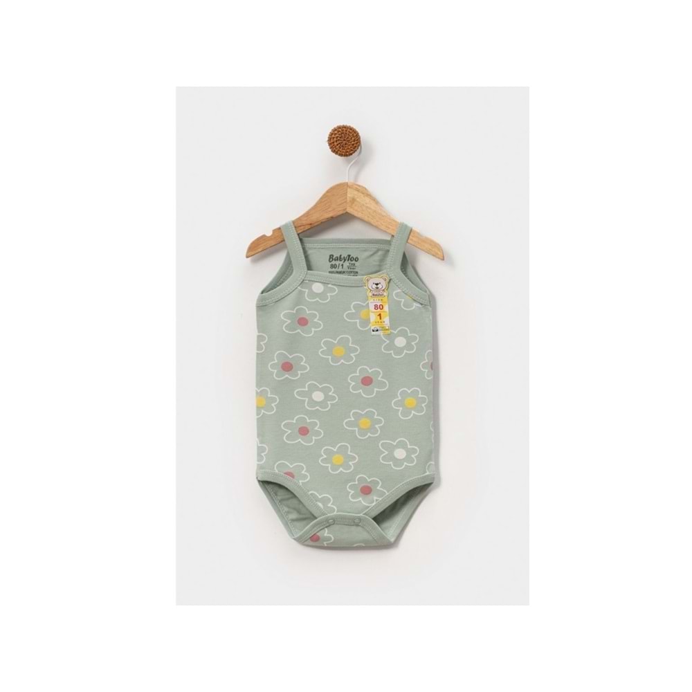 Babytoo 1-3 Yaş Bebek İp Askılı Çıtçıtlı Badi Çiçekli-7305051 - YEŞİL