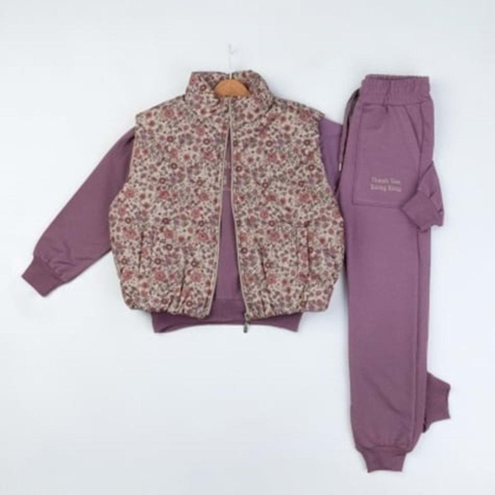 Yavrucak Çiçekli Yelekli 9-12 Yaş Kız 3lü Takım-7055648 - MOR