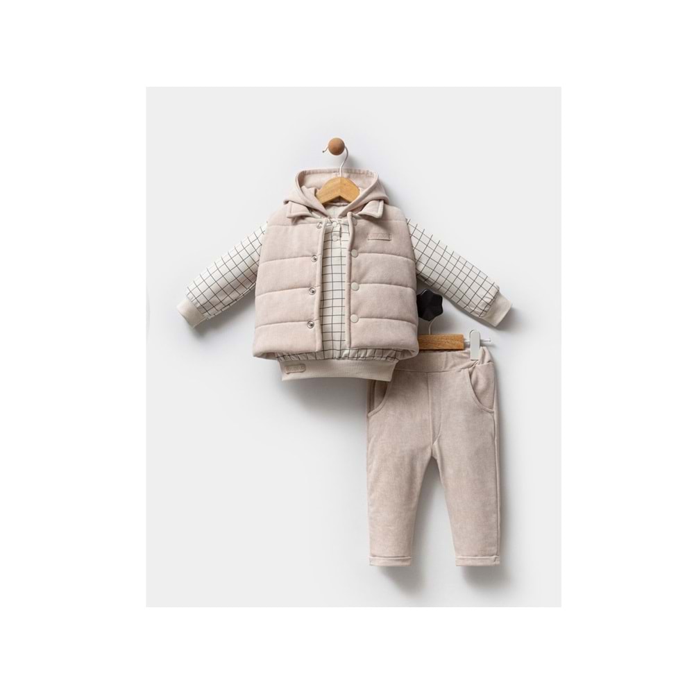 Hippıl Şişme Yelekli Kareli 6-18 Ay Erkek 3lü Takım-5192399 - BEJ