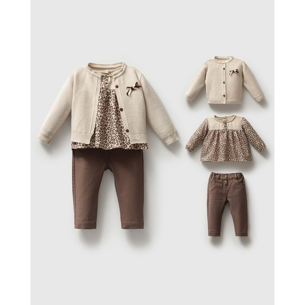 Hippıl Leopar Desen 1-4 Yaş Kız 3lü Takım-7041655 - KREM