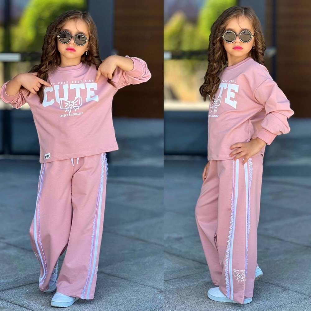 5-14 Yaş Kız Cute Baskılı Eşofman Takım- 6415500 - PEMBE