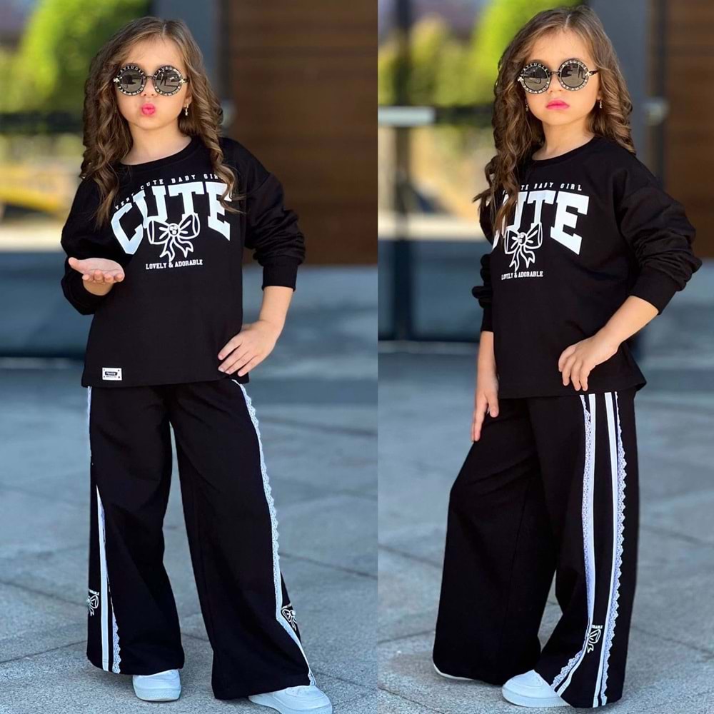 5-14 Yaş Kız Cute Baskılı Eşofman Takım- 6415500 - SİYAH