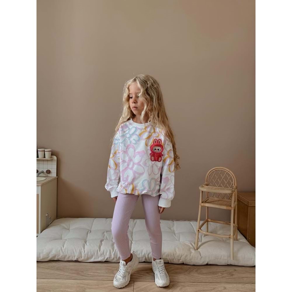 3-10 YaşÇiçekli Kız Eşofman Takım- 9017260 - LİLA