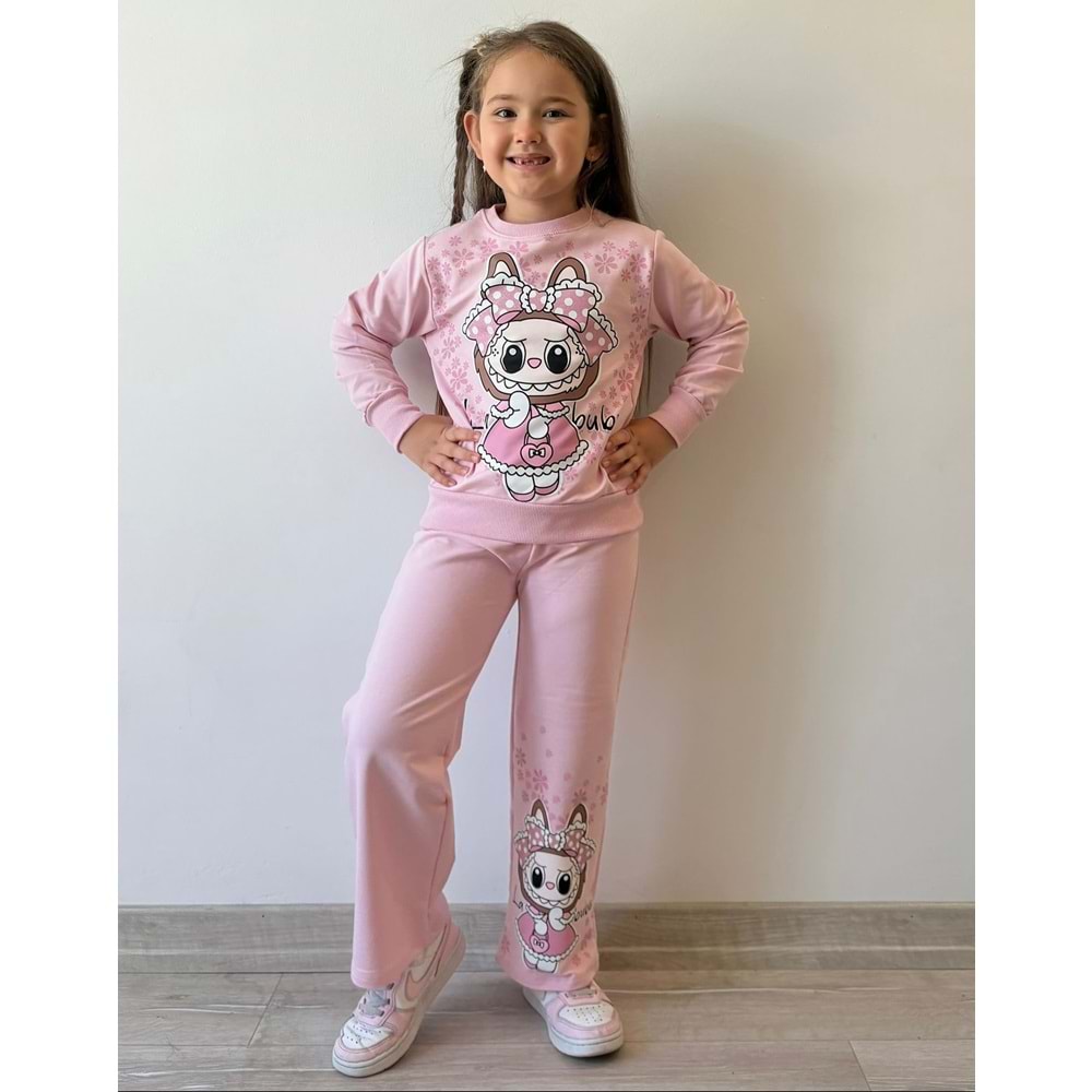 3-10 Yaş Labubu Kız Eşofman Takım- 8186245 - AÇIK PEMBE