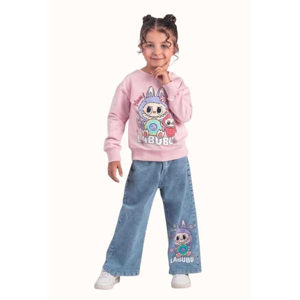 3-10 Yaş Labubu Kız İkili Takım- 8225370 - PEMBE