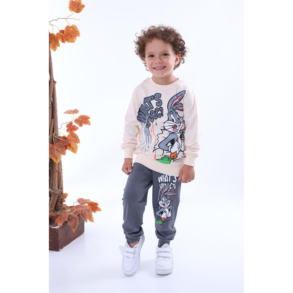 7247-2100 Bugs Bunny 2li Eşofman Takım - GRİ