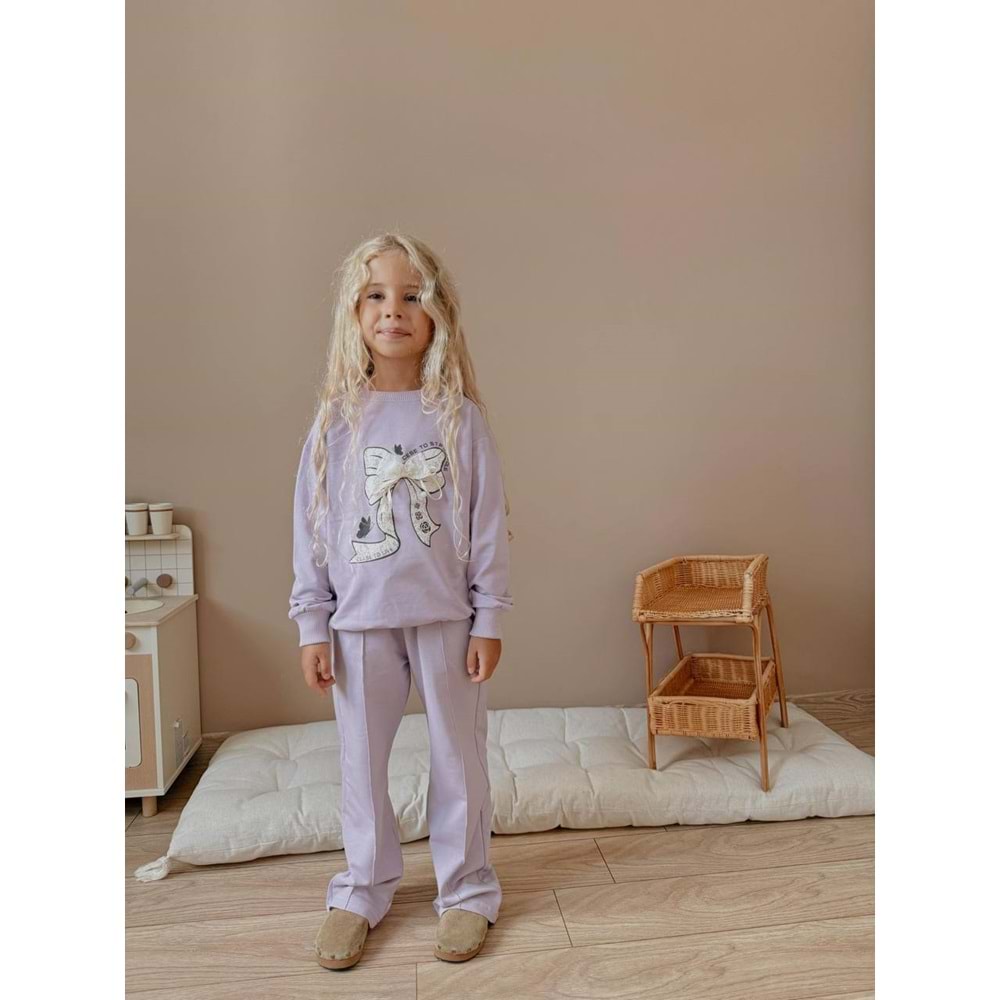 3-10 Yaş Kız Fiyonklu Eşofman Takım- 9024300 - LİLA