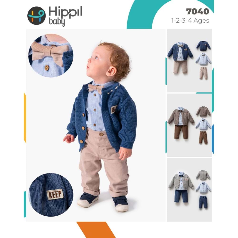 Hippıl Papyonlu Örgü Ceketli 1-4 Yaş Erkek 3lü Takım-7040655 - KAHVERENGİ