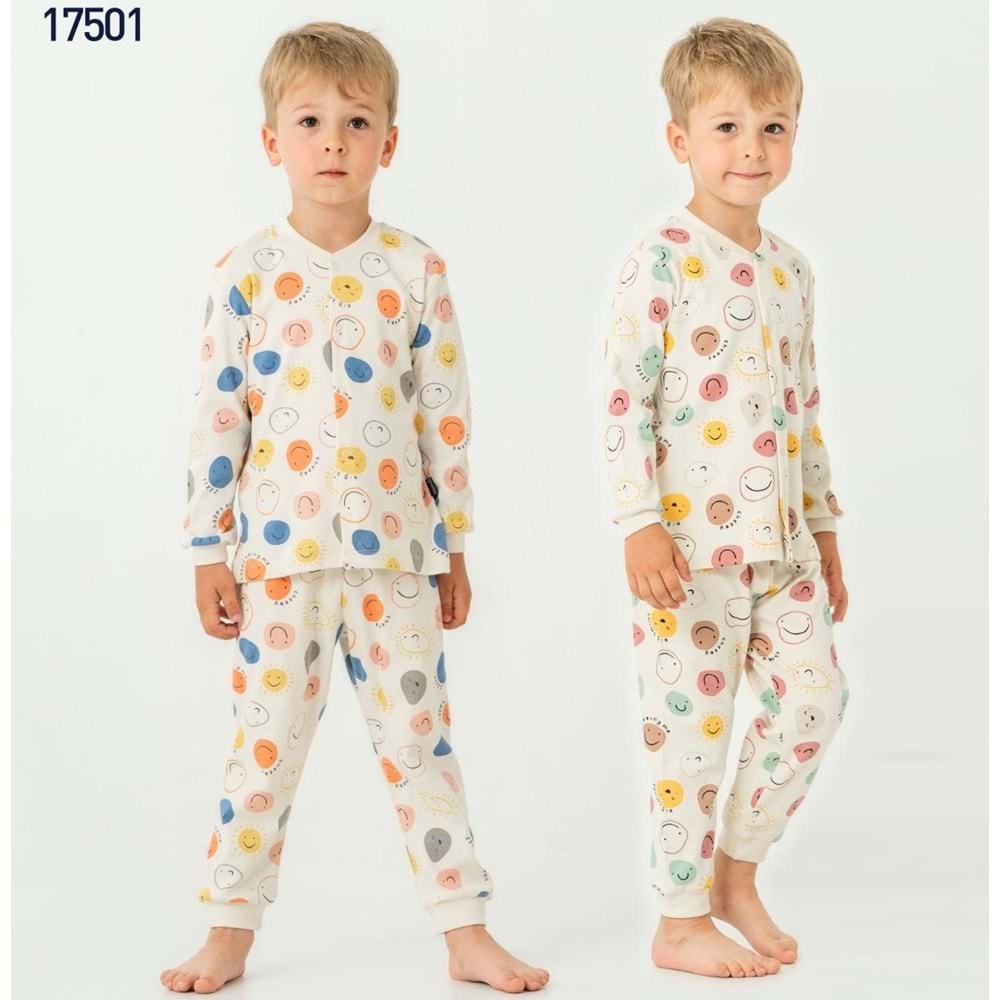 Miniworld Erkek 10-12 Yaş Smile Baskılı Sıfır Yaka Pijama Takımı-19065265 - SARI