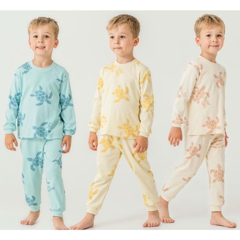 Miniworld Erkek 7-9 yaş Kaplumbağa Baskılı Sıfır Yaka Pijama Takımı-19066215 - SARI